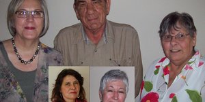 Hannelie van Zyl, Hennie Austin en Maryna Potgieter (Gansbaai kantoor). Inlas: Mienie Fourie en Elmarè Rankin